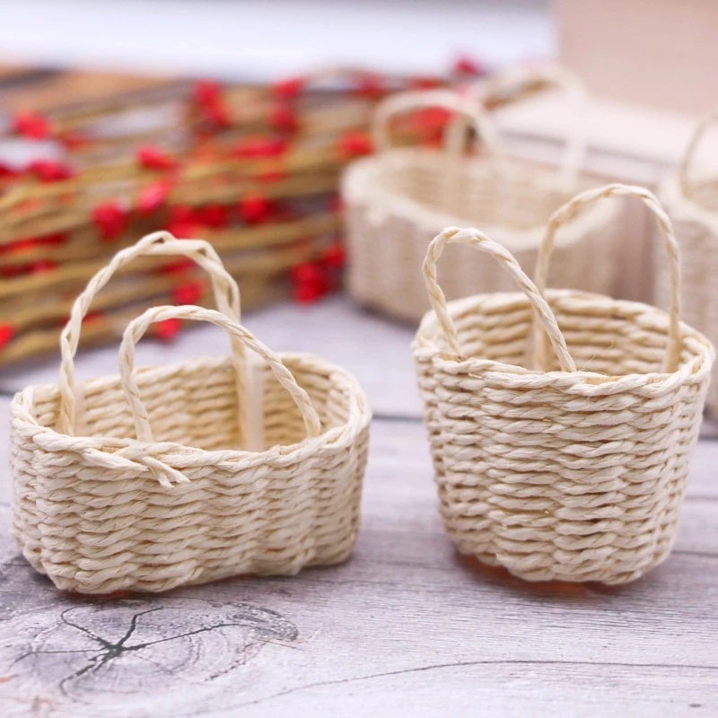 

1:12 Dollhouse Miniature Storage Basket Vegetable Food Bamboo Woven Frame Portable Flower Baskets Kitchen Home Model Decor Toy