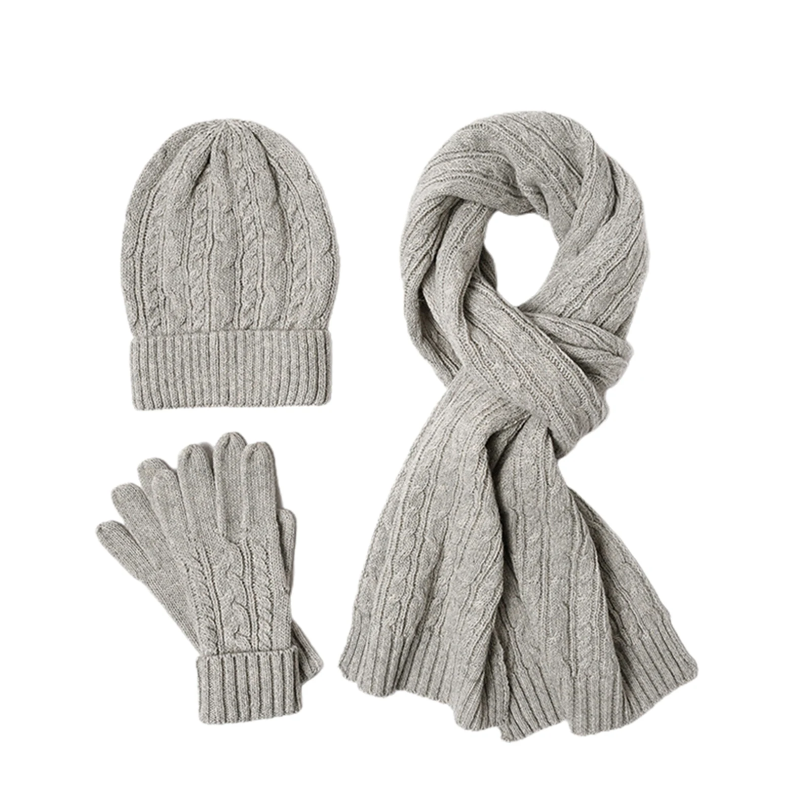 

Women Men Solid Daily Outdoor Sports Winter Warm Soft Cable Knit Scarf Glove Hat Set Windproof Casual Skiing Gift Snowboarding