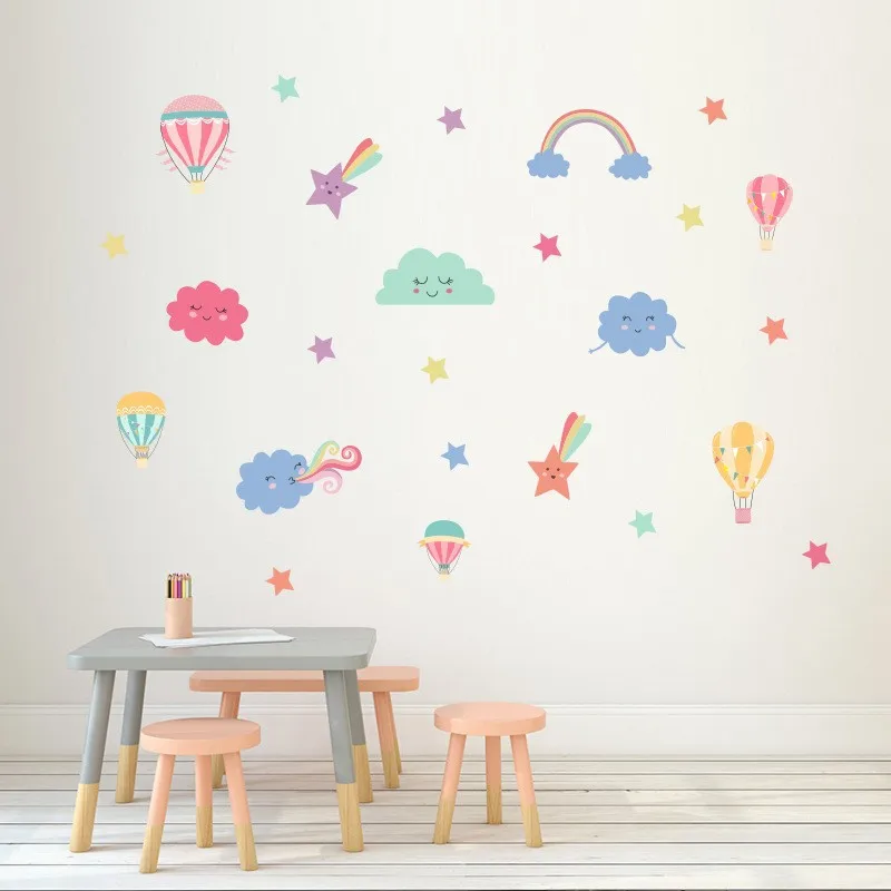 

New DIY Stars and Clouds Hot Air Balloon Wall Sticker Kindergarten Bedroom Living Room Children's Room Decoration PVC Wallpaper