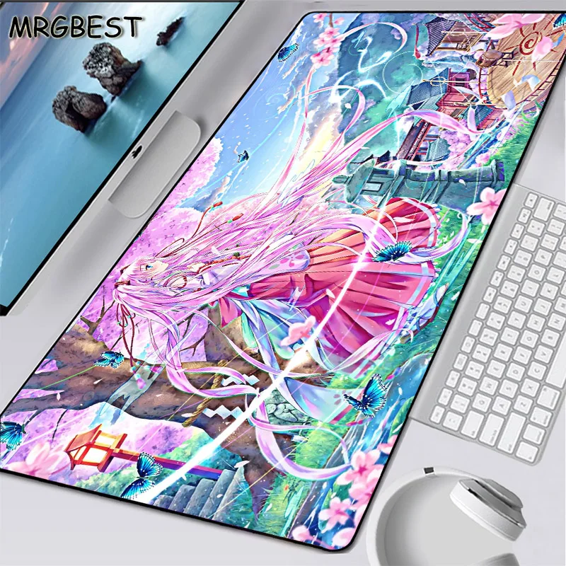 

MRGBEST Anime Pink Long-haired Girl Black Lockedge Mouse Pad Desktop Heated Mousepads Support Custom Keyboard 900x400mm Desk Mat