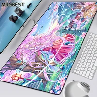 mrgbest anime pink long haired girl black lockedge mouse pad desktop heated mousepads support custom keyboard 900x400mm desk mat