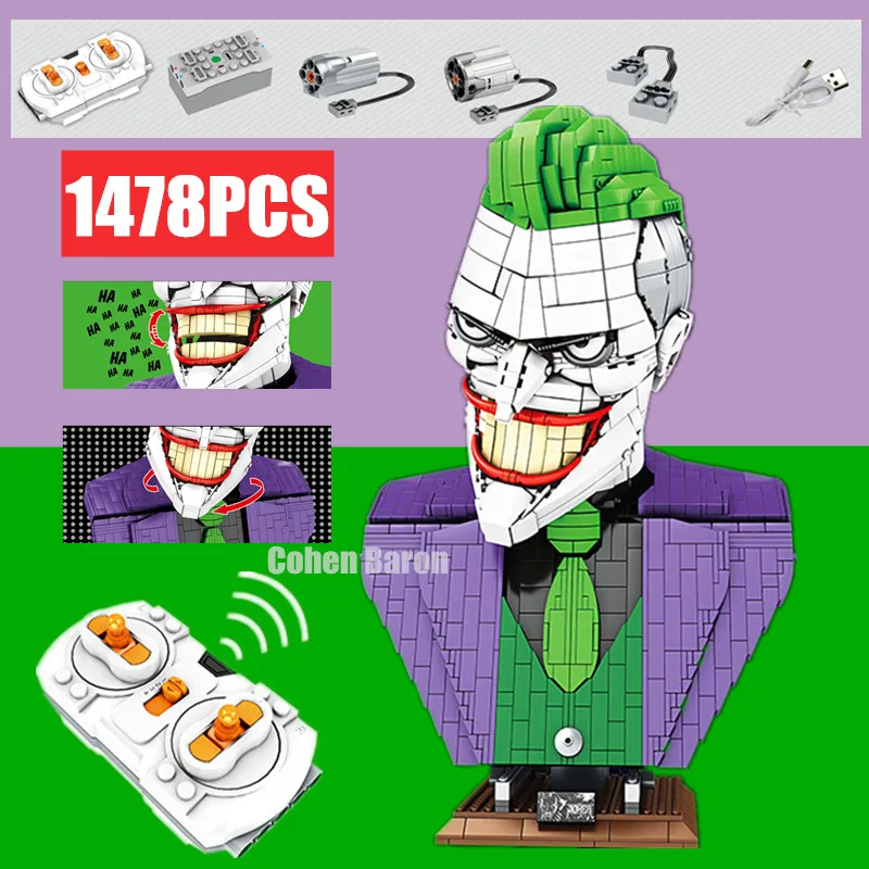 

New Motorized 1478PCS Joker Bust Super League Heroes Model Figure technical Building Block Brick Kid Toy Gift