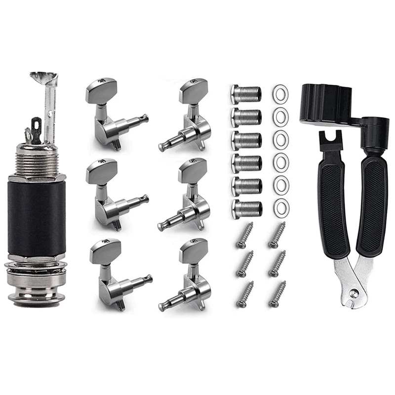 

1 Pcs 1/4 Inch 6.35Mm Acoustic Electric Guitar Bass Output Jack & 1 Set Acoustic Guitar Machine Head String Tuning Peg