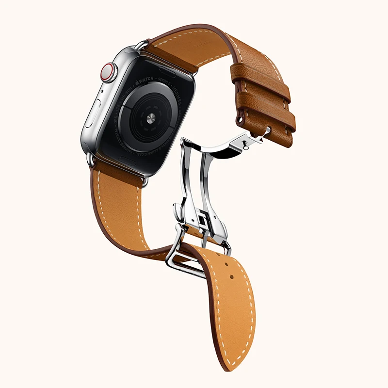 High-quality Genuine Leather Strap For Apple Watch Band Deployment Buckle Bracelet For Apple Watch iWatch Ultra 8 7 6 SE 5 4 3 2