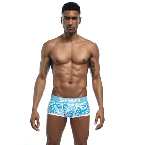 Трусы-боксеры мужские из хлопка, с принтом листьев