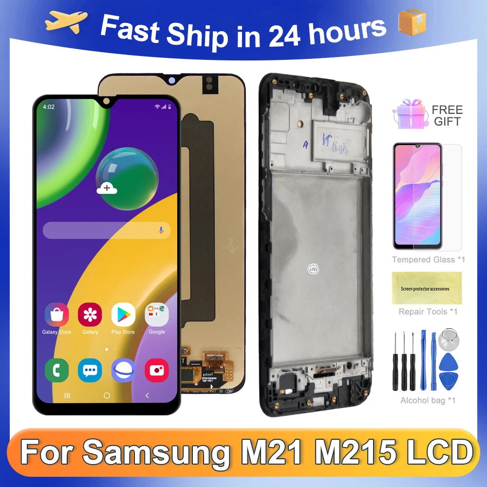 AMOLED экран M215, экран дисплея для Samsung Galaxy M21 M215 M215F M215F/DS, ЖК-дисплей, сенсорный экран, дигитайзер в сборе, детали