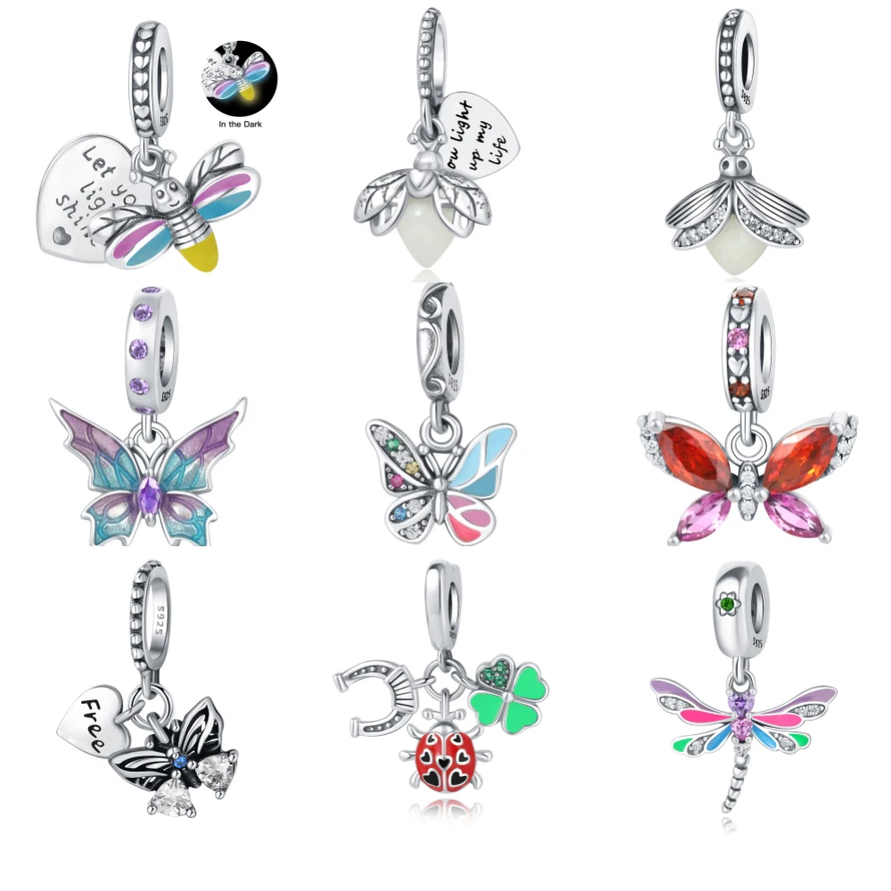 Серебро 925 протестированные подвески в форме бабочки для оригинальных браслетов