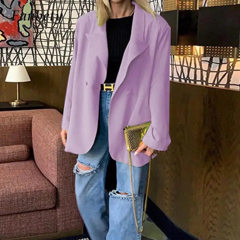 

2022 Ladies Vintage Solid Pocket Blazer Women Long Sleeve Casual Work Office Outerwear Jacket Women Blazer Chic Warm Tops Coat