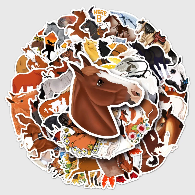 

50pcs Cartoon Animal Horse Graffiti Sticker Children DIY Skateboard Phone Luggage Stationeries Laptop Stickers Decal Waterproof