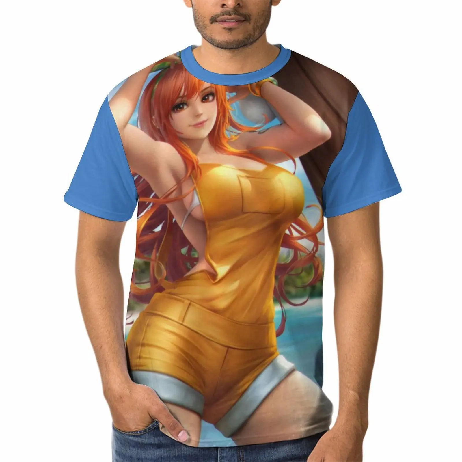 

Bandai Nami T Shirt One Piece Harajuku Polyester T-Shirt O Neck Pattern Tops Men Graphic Premium Clothes
