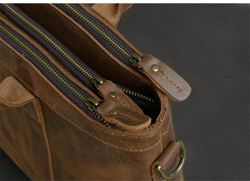 Vintage luxury crazy horse cowhide men's briefcase business casual designer genuine leather laptop handbag work messenger bags