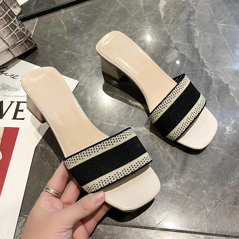 

2022 Sexy Slippers Slip On Thin Heel Slippers PVC Jelly Slippers Open Toe High Heels Crystal Ladies Women's High Heels
