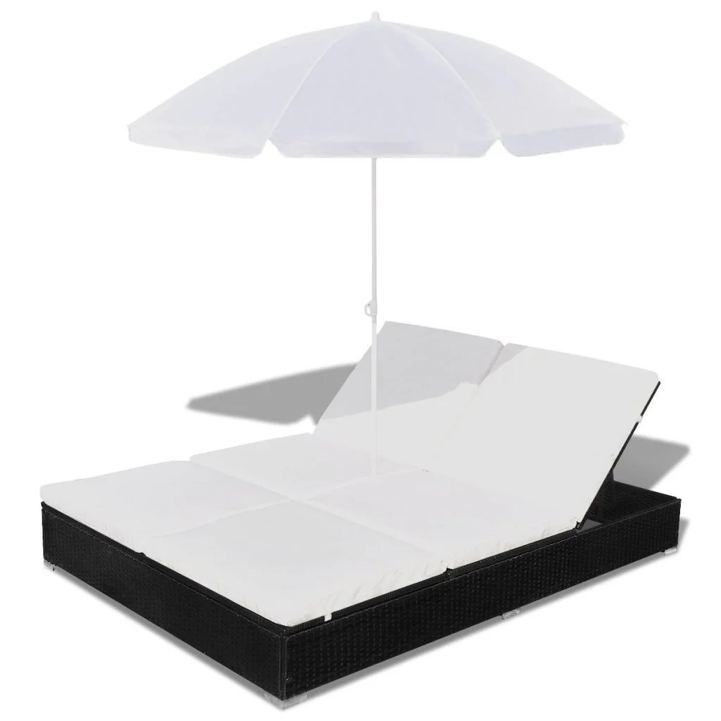 

Sun Lounger with Umbrella Poly Rattan Black