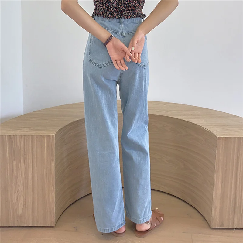 2021 Spring Female Fashion Vintage Harajuku Loose Casual Denim Pants Wide Leg Jeans for Women Autumn Street High Waist Trousers