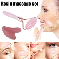 2pcsset kamien gua sha stone for face massage rose quartz jade stone face massage roller gua sha scraper board face