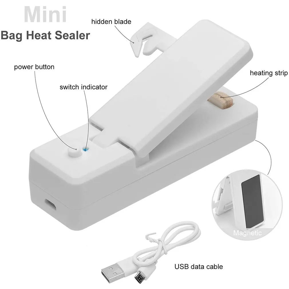 

New Mini Heat Sealer Household Accessories USB Charging Plastic Bag For Storage In The Kitchen Food Snacks Fruits And Vegetables