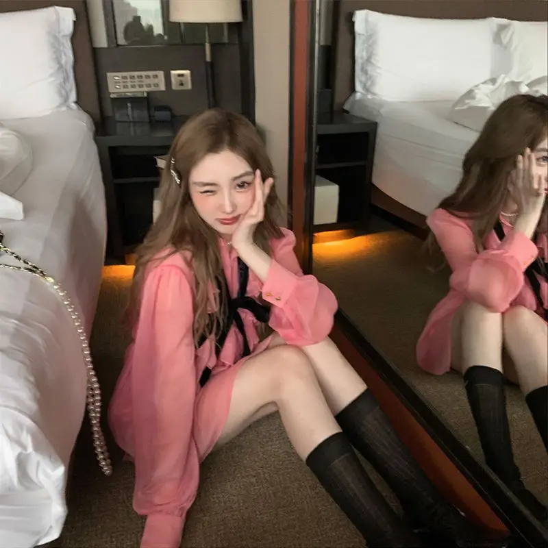 

Женское шифоновое платье с завышенной талией, повседневное свободное винтажное платье мини в Корейском стиле, осень 2022