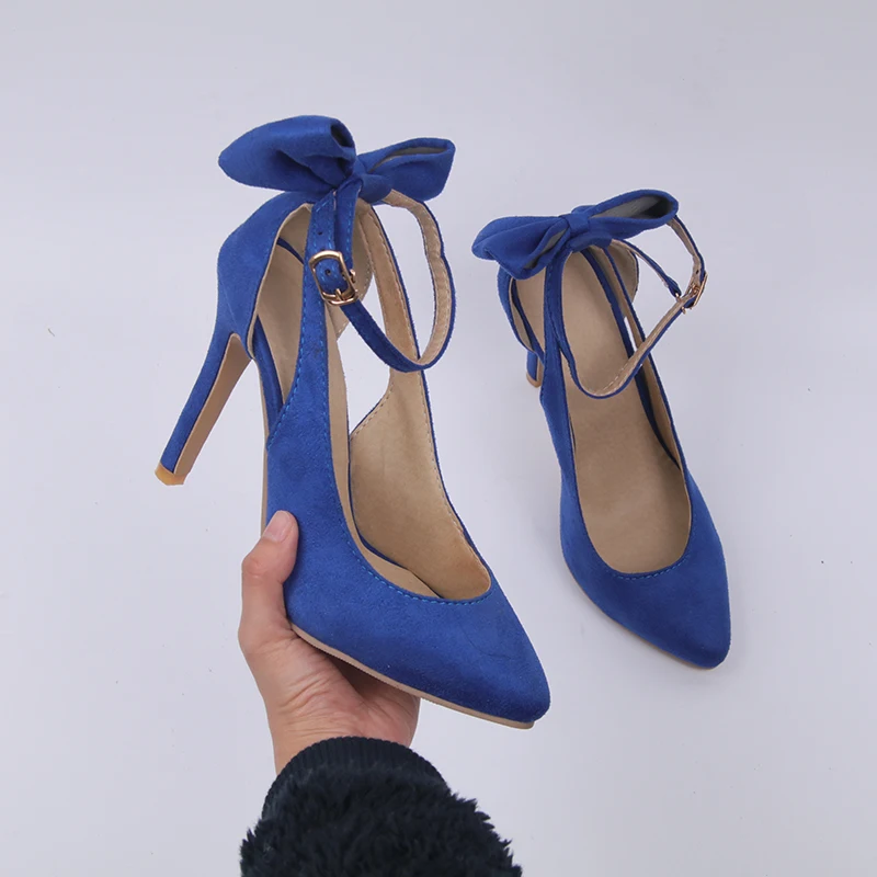 

Women High Heels Women's Thin Heels Ladies Buckle Strap Woman Sexy Pointed Toe Pumps Fashion Bowknot Shoes Female Plus Size 43