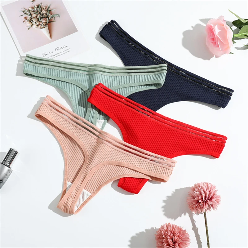 

3PCS Women's Panties Cotton Thong Sexy Underwear Solid Color Briefs Female Low Waist G-String Intimates Ladis Lingerie