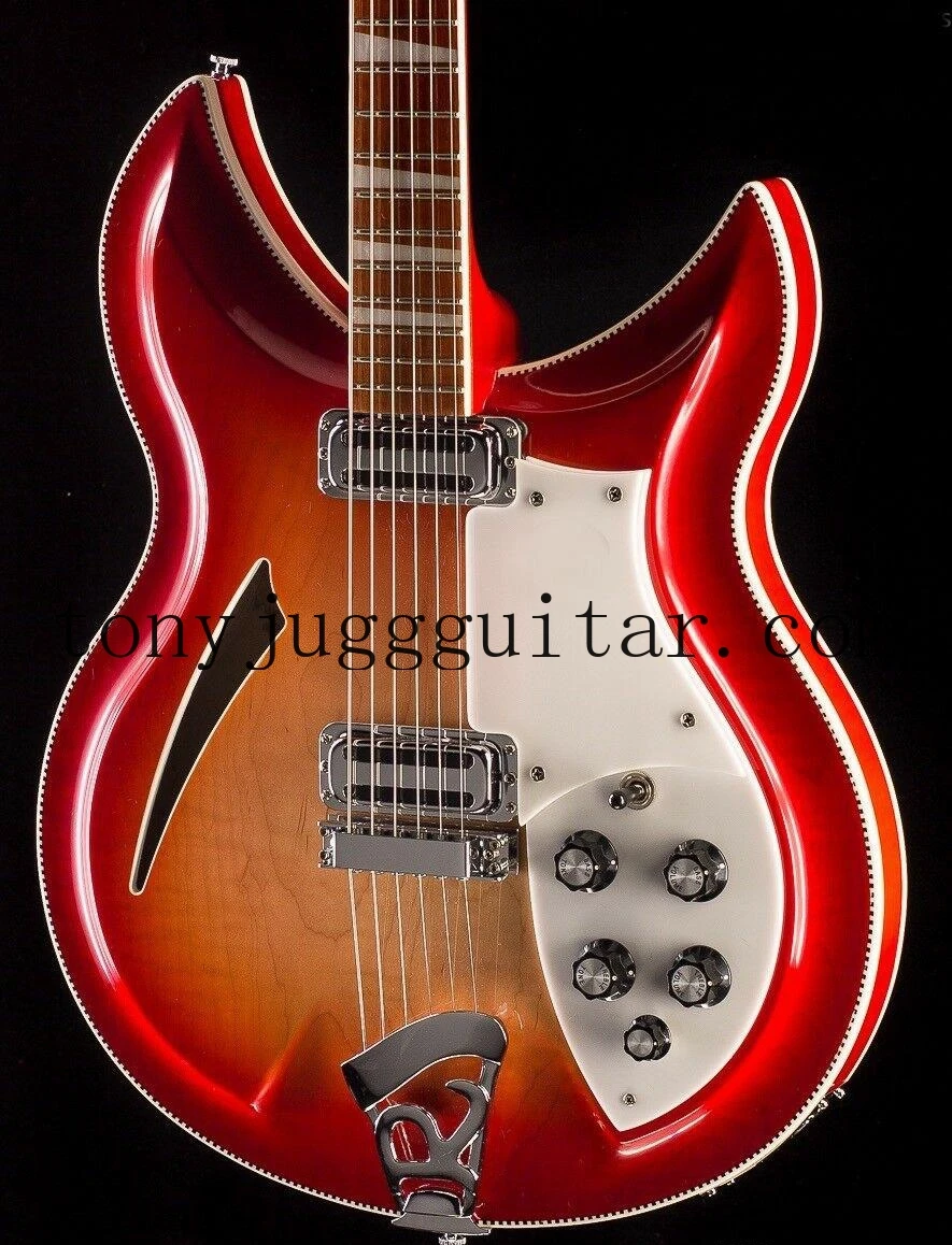 

12 Strings 330 360 381 Semi Hollow Body Cherry Red Electric Guitar Flame Maple Top&Back,Checkerboard Binding,Lacquer Fingerboard