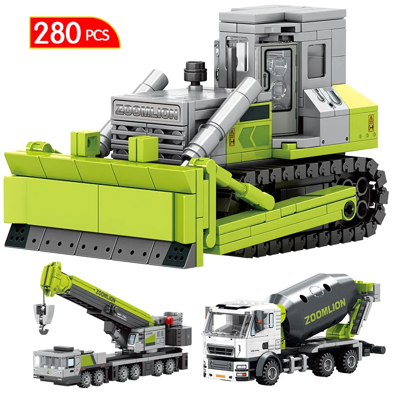 

280 Pcs 4 in 1 City Technical Excavator Car Bulldozer Building Blocks MOC Engineering Vehicle Mixer Truck Bricks Toys for Kids