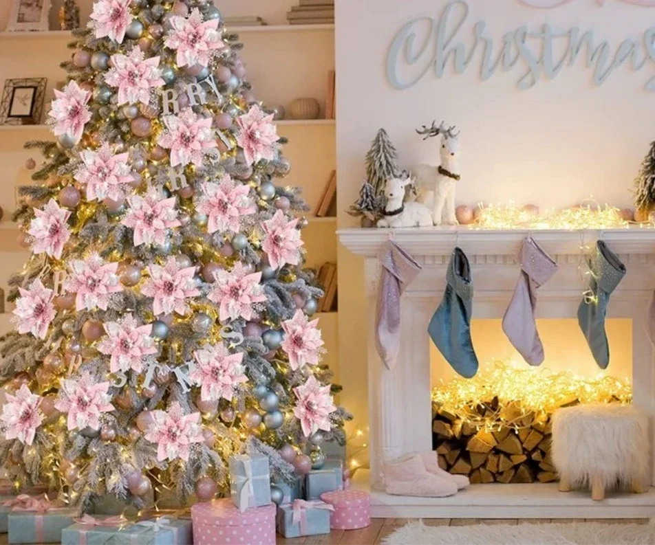 13 5 см Розовый Серебряный Рождественский имитационный цветок украшение для