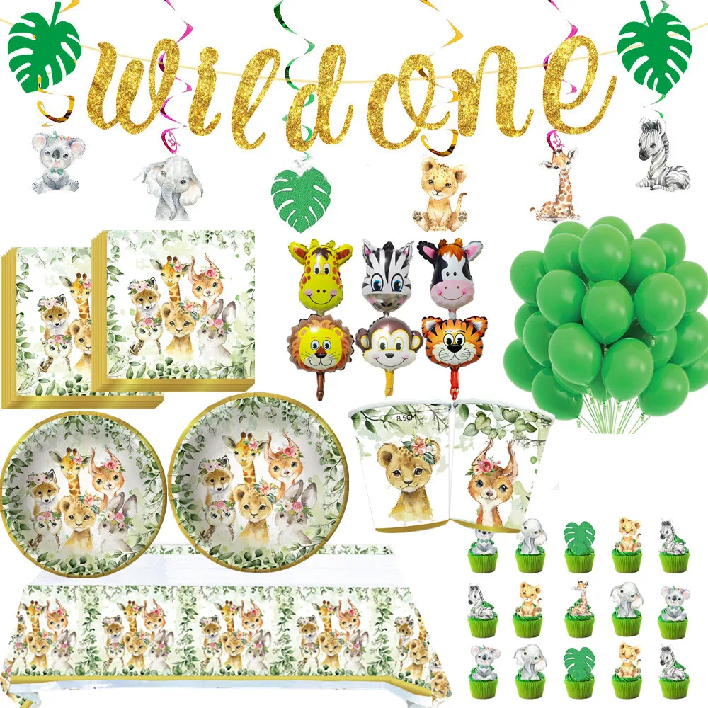 Одноразовая посуда в виде животного джунглей для вечеринки 1-й дикий день