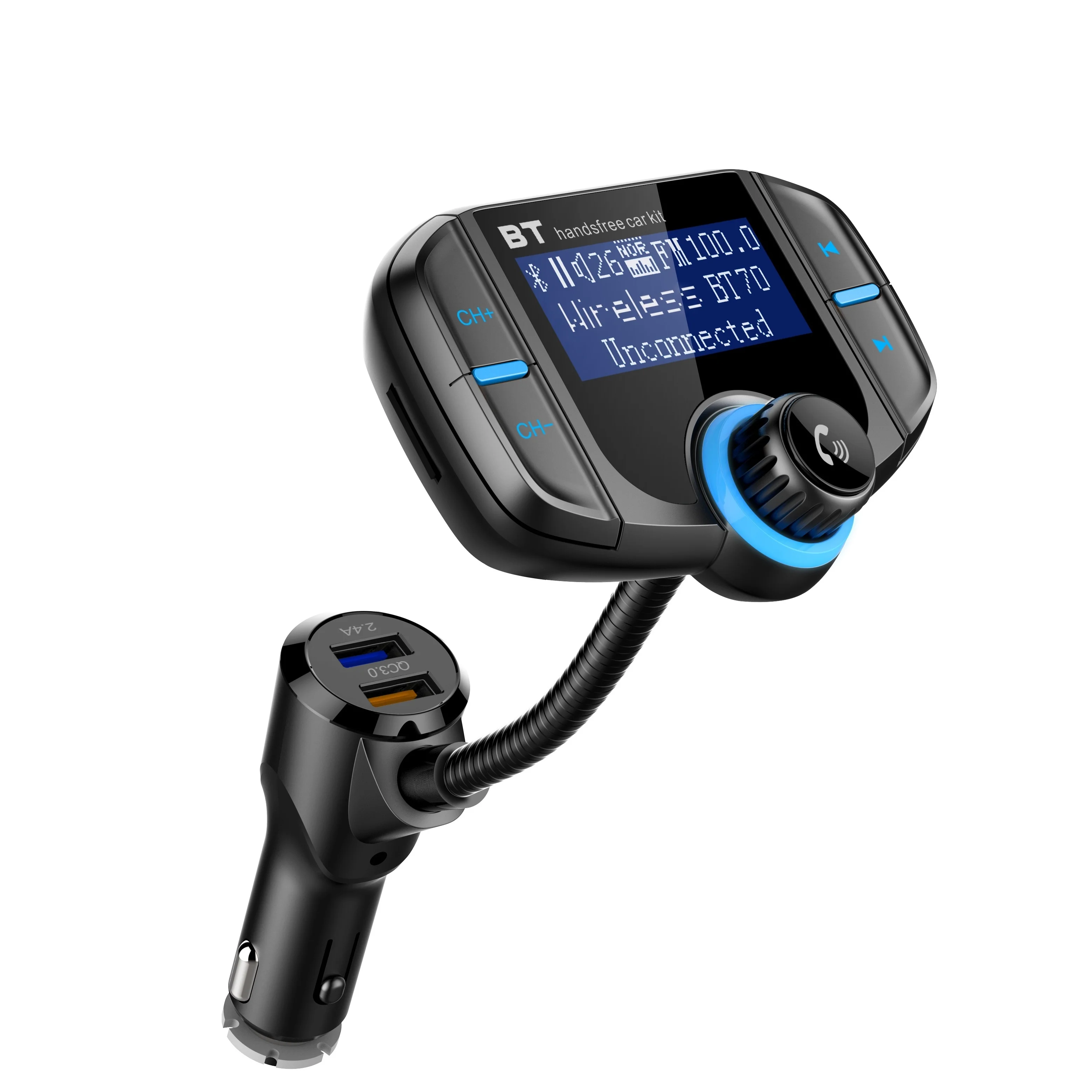 

Upgrade Your Car Audio System With This Wireless 5.0 FM Transmitter: Hands-Free Kit, 1.7" Display, QC3.0 & 2.4A USB Ports, AUX