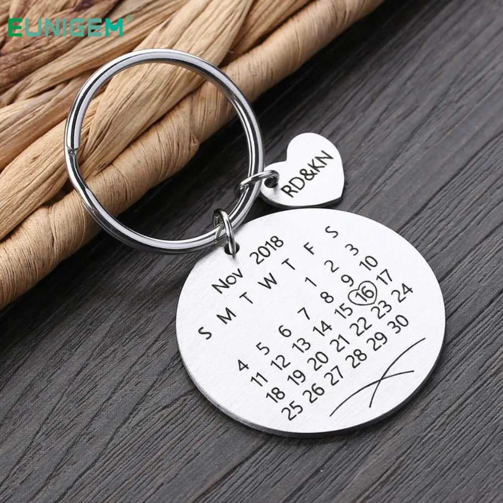 

Personalized Calendar Keychains Engraved Key Chain Ring Customized Date Birthday Gift DIY Wedding Anniversary Gift Keyring