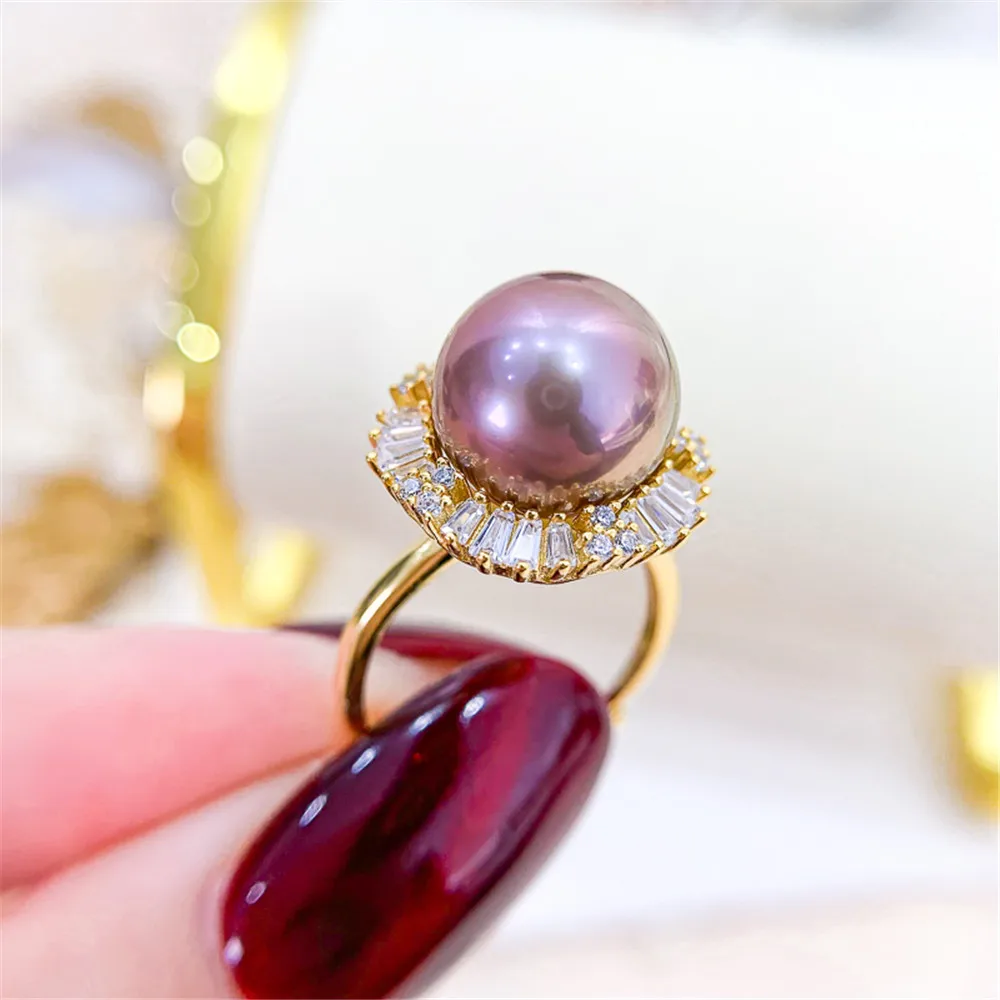 

DIY pearl accessories S925 sterling silver jewelry Gorgeous gold ring empty hold Fit 10-12mm beads