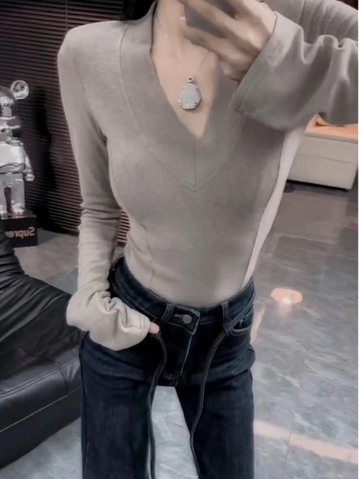 Однотонная облегающая футболка с длинными рукавами внутренняя одежда нижняя