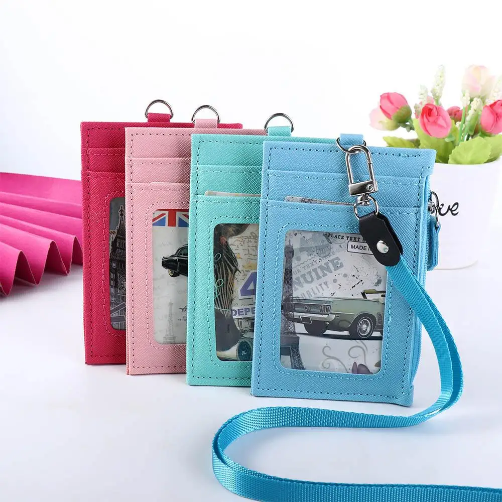 

Business Office School Supplies Student Mini Wallet Badge Holder Bus Cards Cover ID Card Holder with Lanyard Coin Purse