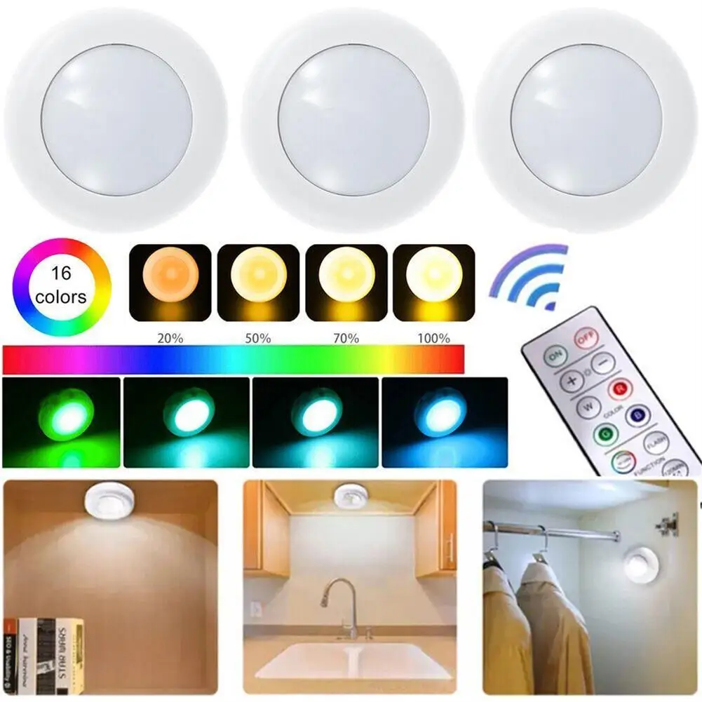 

3/6pcs LED Puck Light With Remote Control 16 Colors Change 80 Lumens Kitchen Counter Light Wireless Cabinet Lighting Kit
