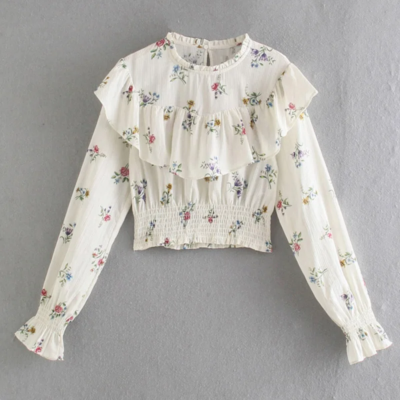 

Fashion Women's Blouse Print Floral Stand Collar Standard Spring Summer New Korean Ladies Shirt Chic Short Pullover Female Tops