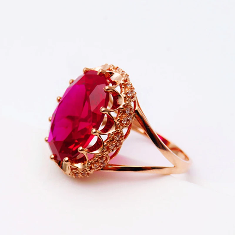 

585 purple gold plated 14K rose gold inlaid oval ruby rings for women opening creative court style classic party jewelry