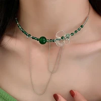 simple crystal acrylic flower tassel choker necklace women jewelry collana kolye bijoux collares collier femme