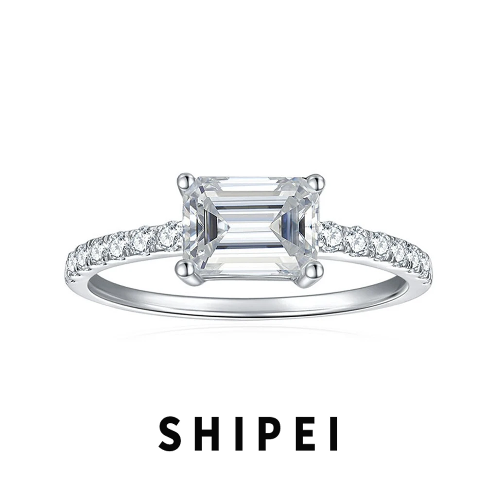 

SHIPEI 2CT Emerald Cut D Moissanite Diamond Gemstone Wedding Engagement Ring Fine Jewelry 925 Sterling Silver Anniversary Gift