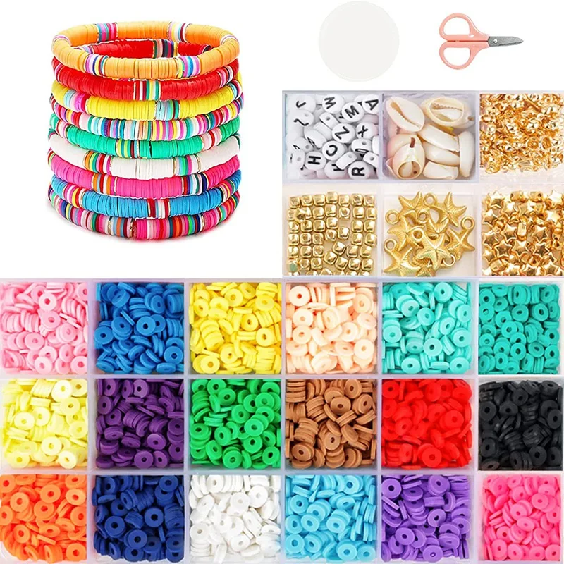 

4500 Clay Beads Flat Beads, 6 mm Beads for Jewelry Making, 18 Colors of Polymer Clay for Bracelets, Disc Clay Beads Set