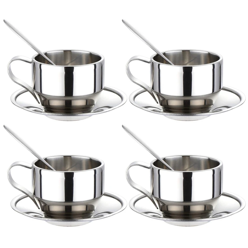 

Insulated Coffee Cup Set-Double Walled Espresso Cups Latte Cappuccino Tea Cup with Saucer and Spoon 125Ml (Set of 4)