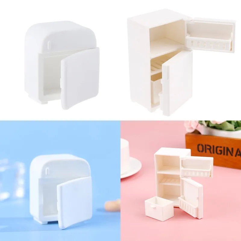 

1PC Dollhouse Miniature White Refrigerator Model Toys Kitchen Home Single Layer Double Refrigerator Dollhouse Decor Accessories