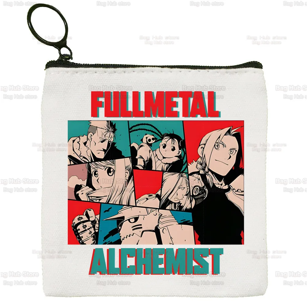 Fullmetal AlchemistCanvas Coin Purse  Edward Elric Canvas Bag Small Alphonse Elric Square Bag Key Bag Card Cartoon Coin Bag