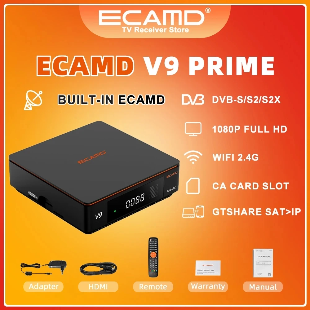 

GTMEDIA V9 Prime ECAM IKS Satellite TV Receiver DVB-S2X S2 Decoder Tuner Ecam CS Protocol 1080P H.265 Built In 2.4G WIFI GTshare