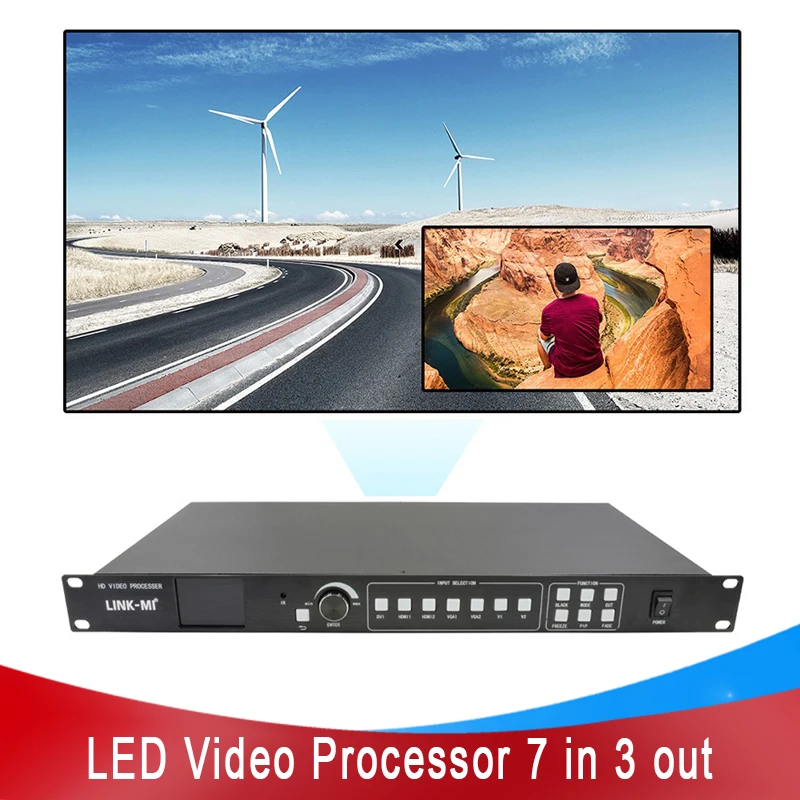 LINK-MI 7 в 3 out светодиодный видеопроцессор DVI + HDMI + VGA + CVBS PIP Регулировка размера экрана
