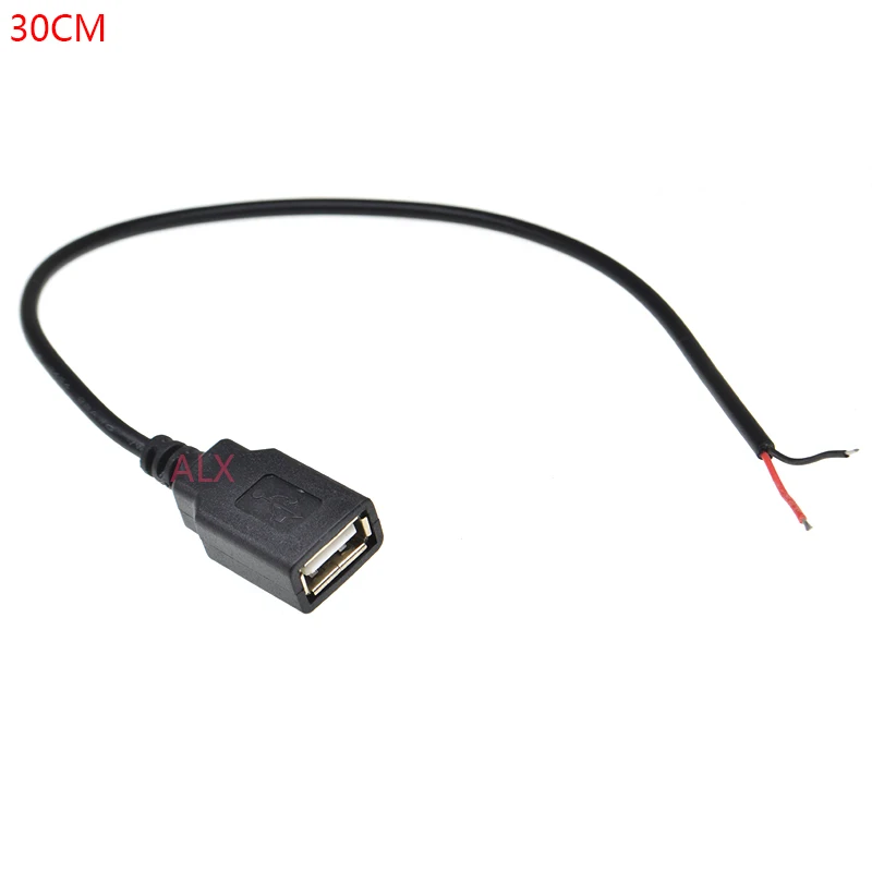 

24AWG 30CM TYPE-A гнездовой USB-разъем с проводом 2-контактный USB-кабель «сделай сам» Линия зарядки для одноцветной гибкой светодиодной ленты 5050