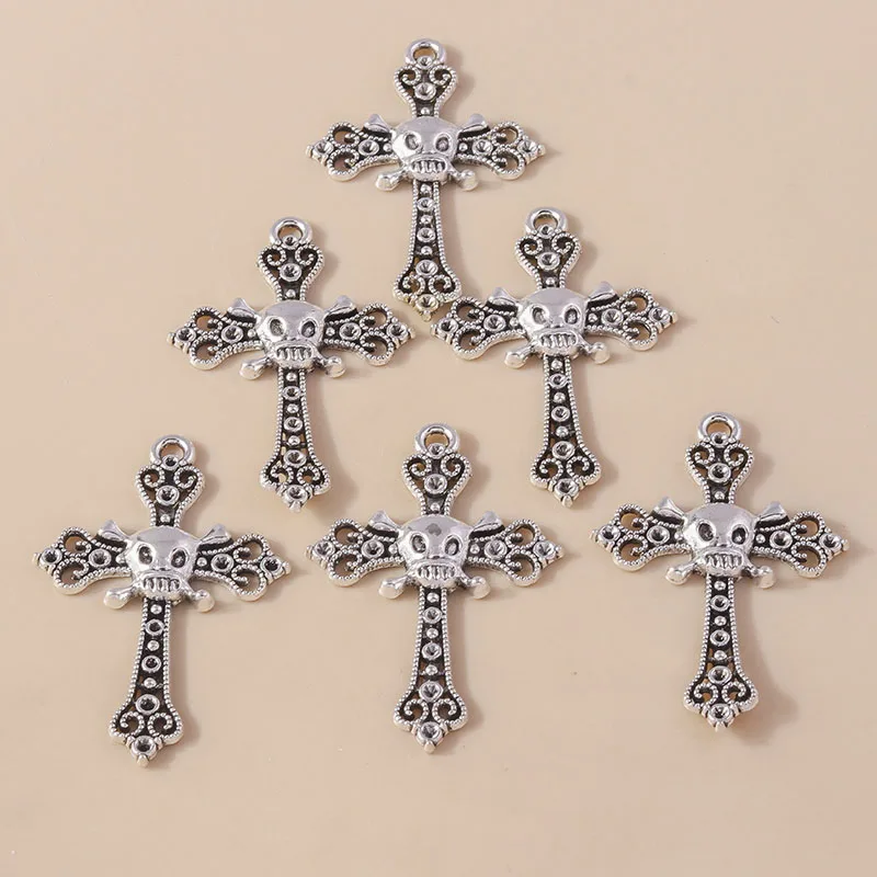 Leslie 4 шт. 38*58 мм сплав металла эстетический гот череп крест подвески для DIY