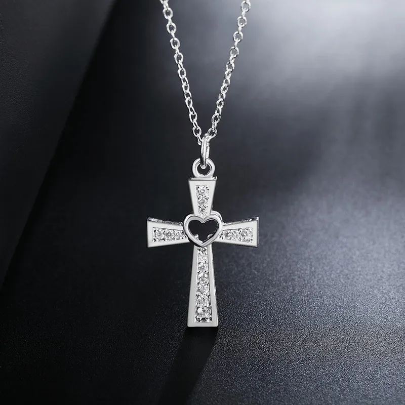 

Promotions 925 Sterling Silver Beautiful Fashion Elegant Charm Crystal Cross Pendant CZ Zircon Pretty Necklace Jewelry