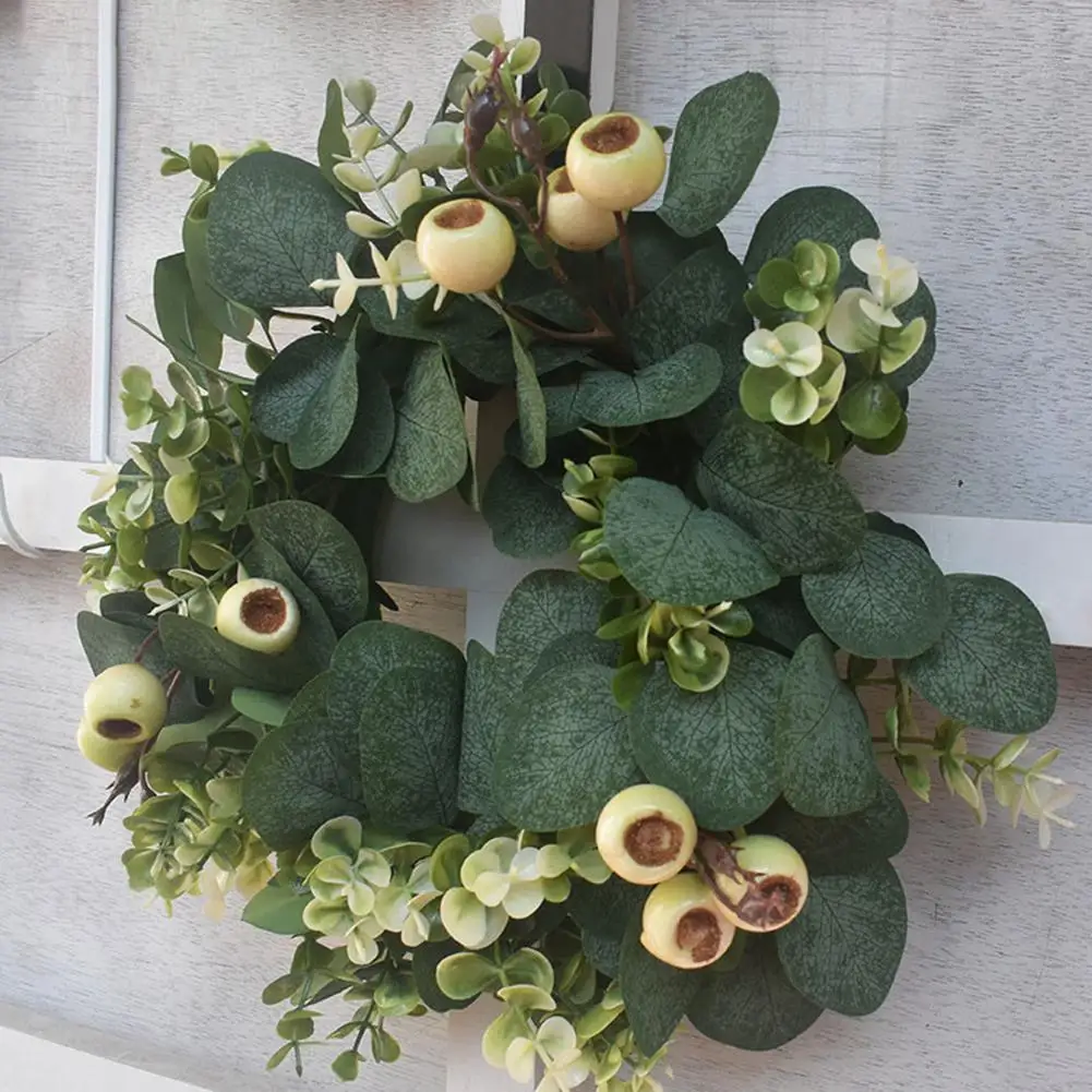 

Artificial Eucalyptus Leaves Wreath Simulation Garland With Berries For Wedding Party Front Door Wall Window Decor