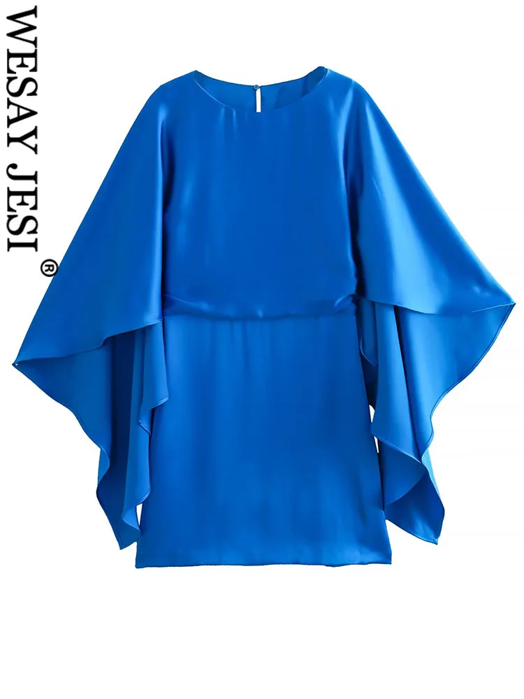 

TRAF Summer Fashion Female Elegant Short Sleeve Mini Dresses Women's Chic O Neck Slim Back Zipper Formal Occasion Dresses