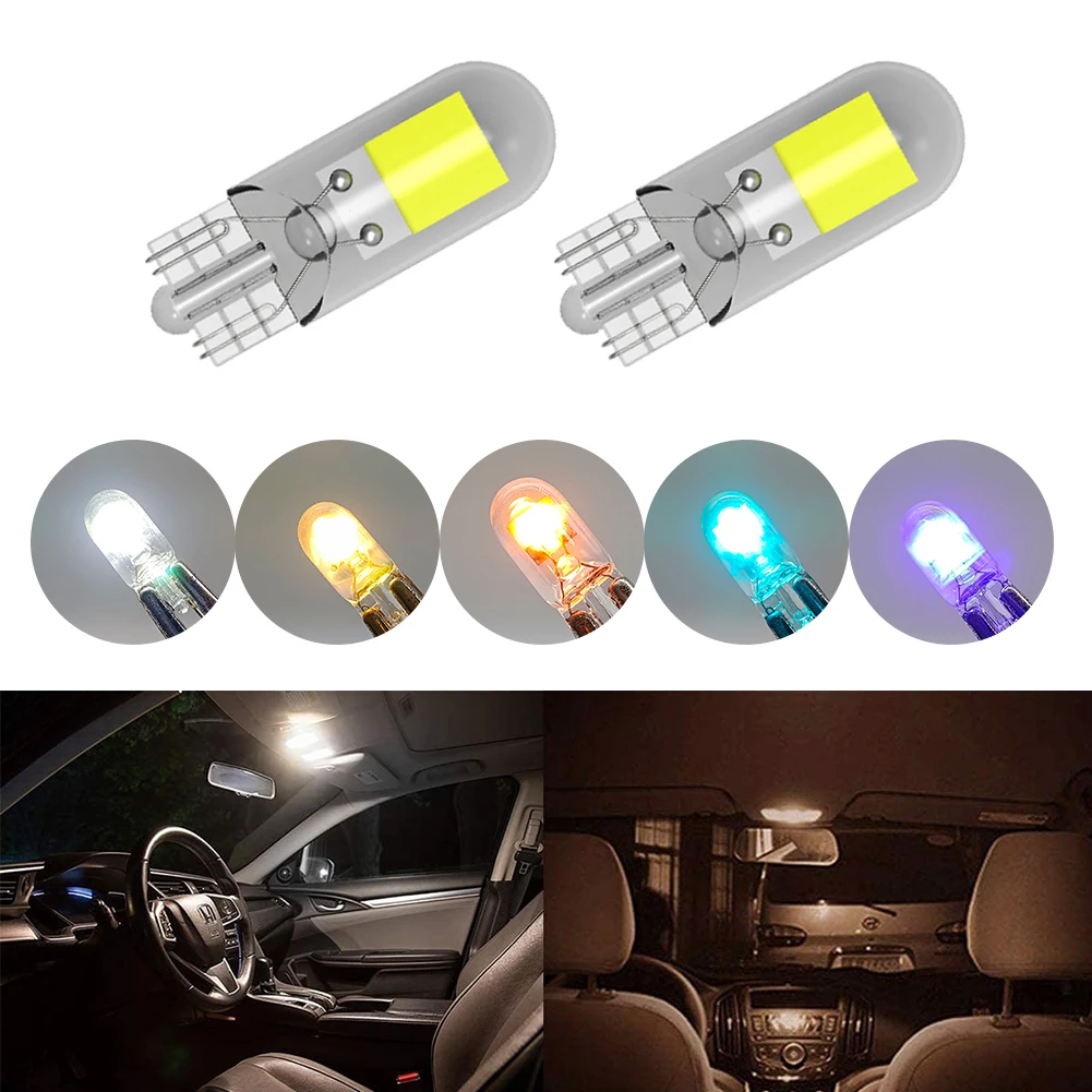 

2Pcs W5W LED T10 COB Sapphire Economic Upgraded Pop Car Light Bulb High Bright Drive-free Wedge Dome Reading Lamp 12V 6000K
