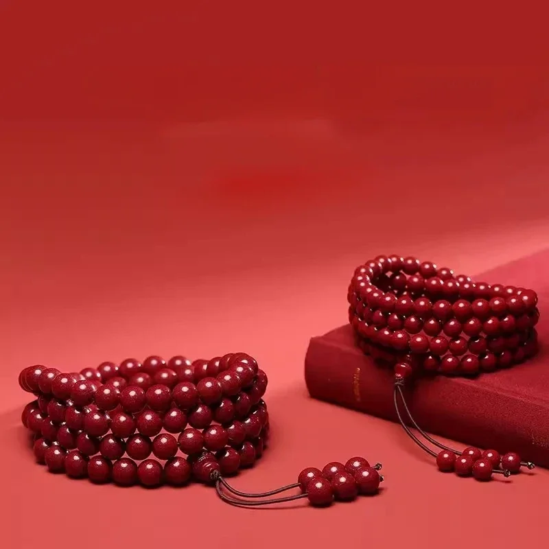 Натуральная киноварь 108 буддийские бусины фиолетовый золотой песок унисекс